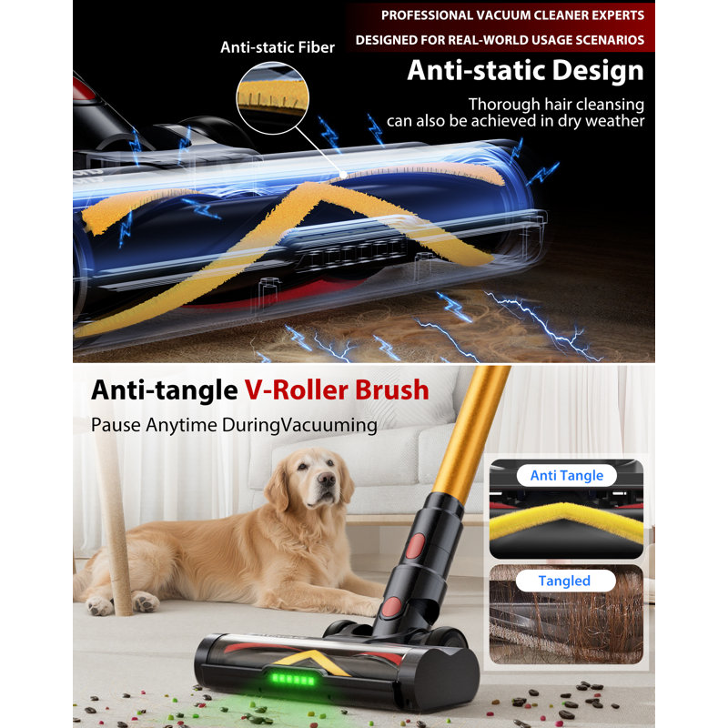XenonLab Cordless Stick Vacuum Cleaner, 75 Mins Runtime, 48KPa/600W Strong Suction, Self-Standing, Lightweight, with Anti-Static & Anti-Tangle Brush, for Hard Floors, Carpets, Hardwood, Pet Hair