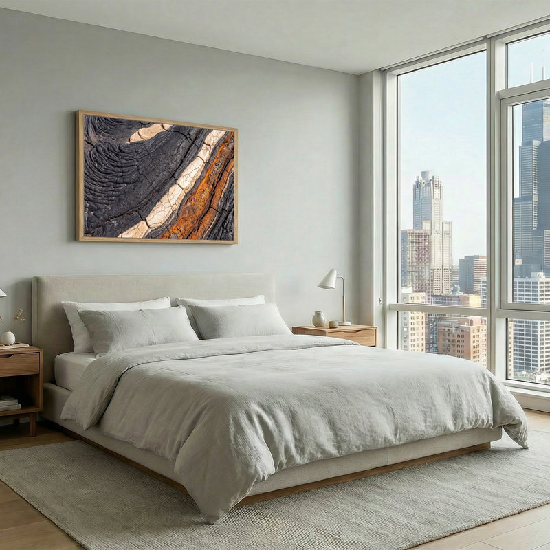 Art mural noir et blanc craquelé craquelé, 36"H x 48"W