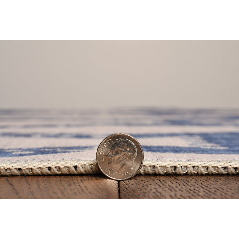 Fiennes Machine Washable Ivory and Blue Area Rug, Runner 2' x 8'