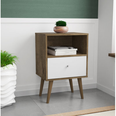 Liberty 18" W Mid-Century Modern 1-Drawer Nightstand in Rustic Brown and White