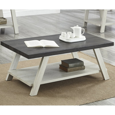 Table basse moderne en bois avec accents gris anthracite et beige