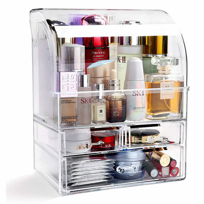 ClearView Portable Acrylic Makeup Organizer - Dustproof & Waterproof Cosmetic Storage with Drawers