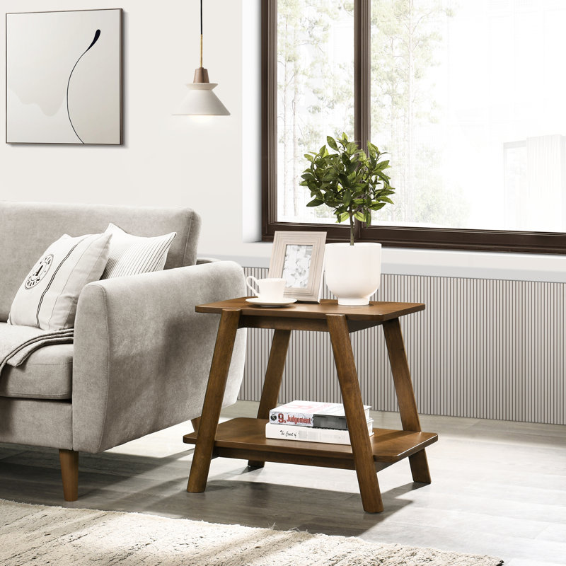 Mid-Century Modern Walnut Side Table With Shelf - Versatile Design For Any Home End Rectangular A Bedroom Look