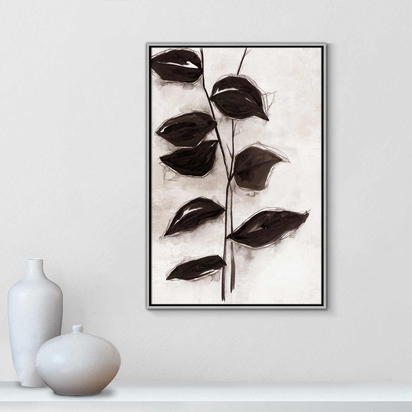 Leaves I by Eva Watts, 37.5" H x 25.5" W x 2" D, Silver Framed