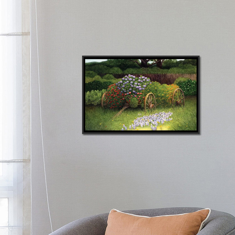 «Flower Wagon», impression sur toile, H 18 po x l 26 po x P 1,5 po, Toile avec cadre noir, Pas de tapis
