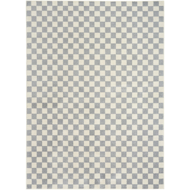 Ebern Designs Delfina Ivory Blue Modern Indoor Rug