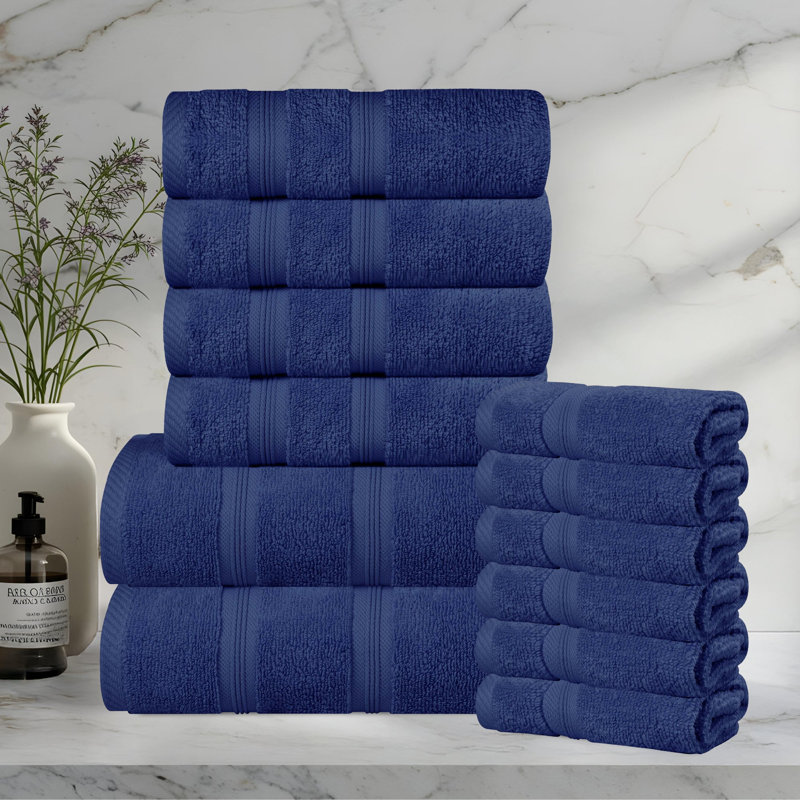  Smart Quick-Dry Zero Twist Cotton 12-Piece Towel Set, Navy Blue