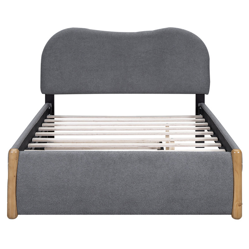 Upholstered Platform Bed with Wood Supporting Feet and Trundle Aevah, Gray, Twin
