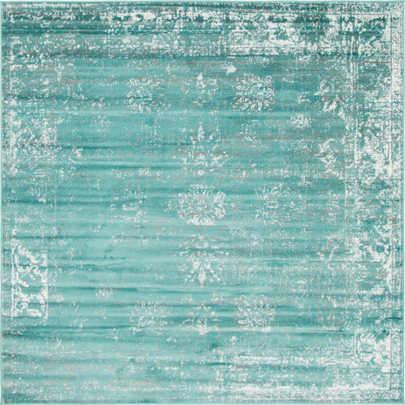 Tapis floral turquoise Brandt, Carré de 6 pi 1 po x 6 pi 1 po