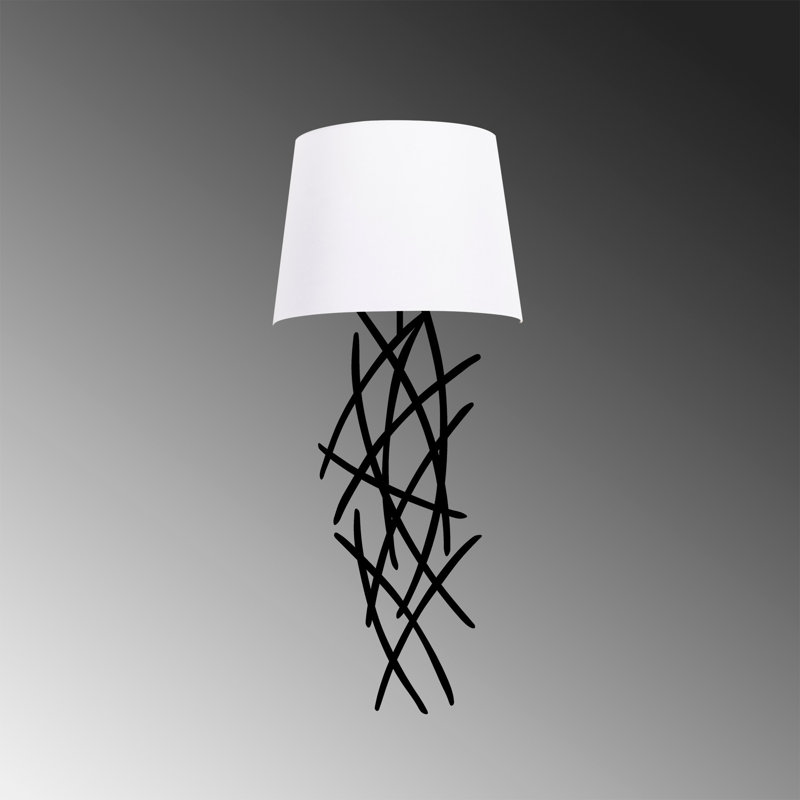Modern Industrial Wall Lamp, Black & White, Metal Body | 15.0 x 11.0 inches Shade, 24.0 inches Height, 7.1 x 5.5 x 2.0 inches Base Plate | E27 Socket, Max 40W, IP20 Rated | Stylish Fixture for Home & Office Decor