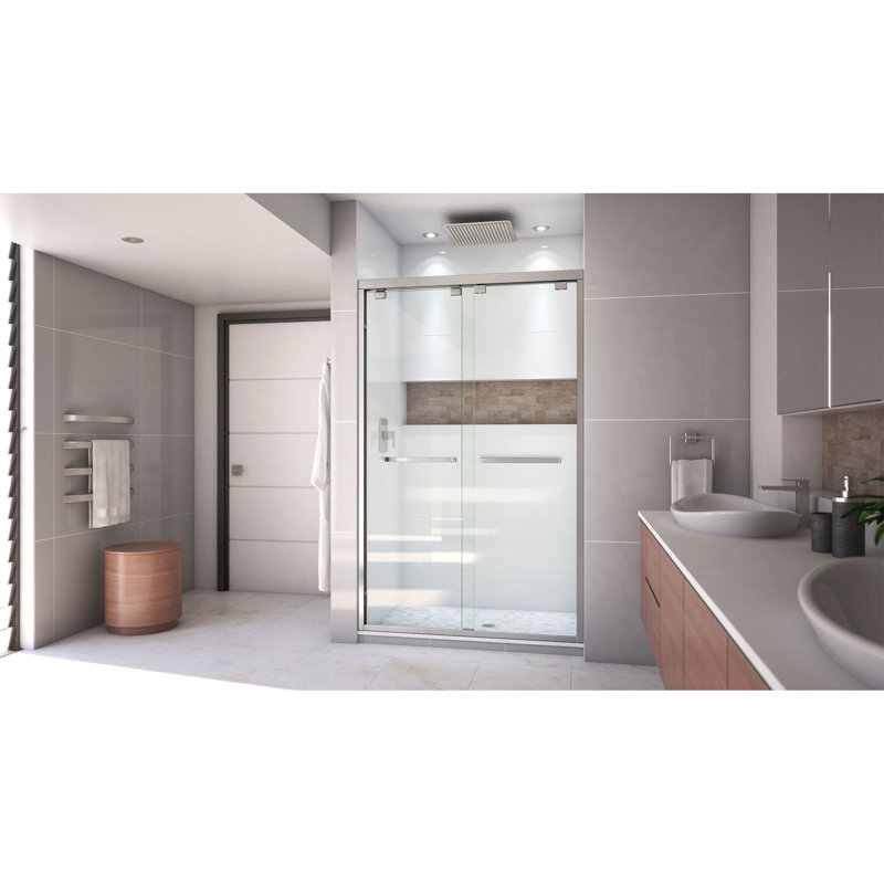 Porte de douche sans cadre l 44 po x 76 po Encore avec technologie ClearMax ™ Encore, Transparent, Nickel brossé