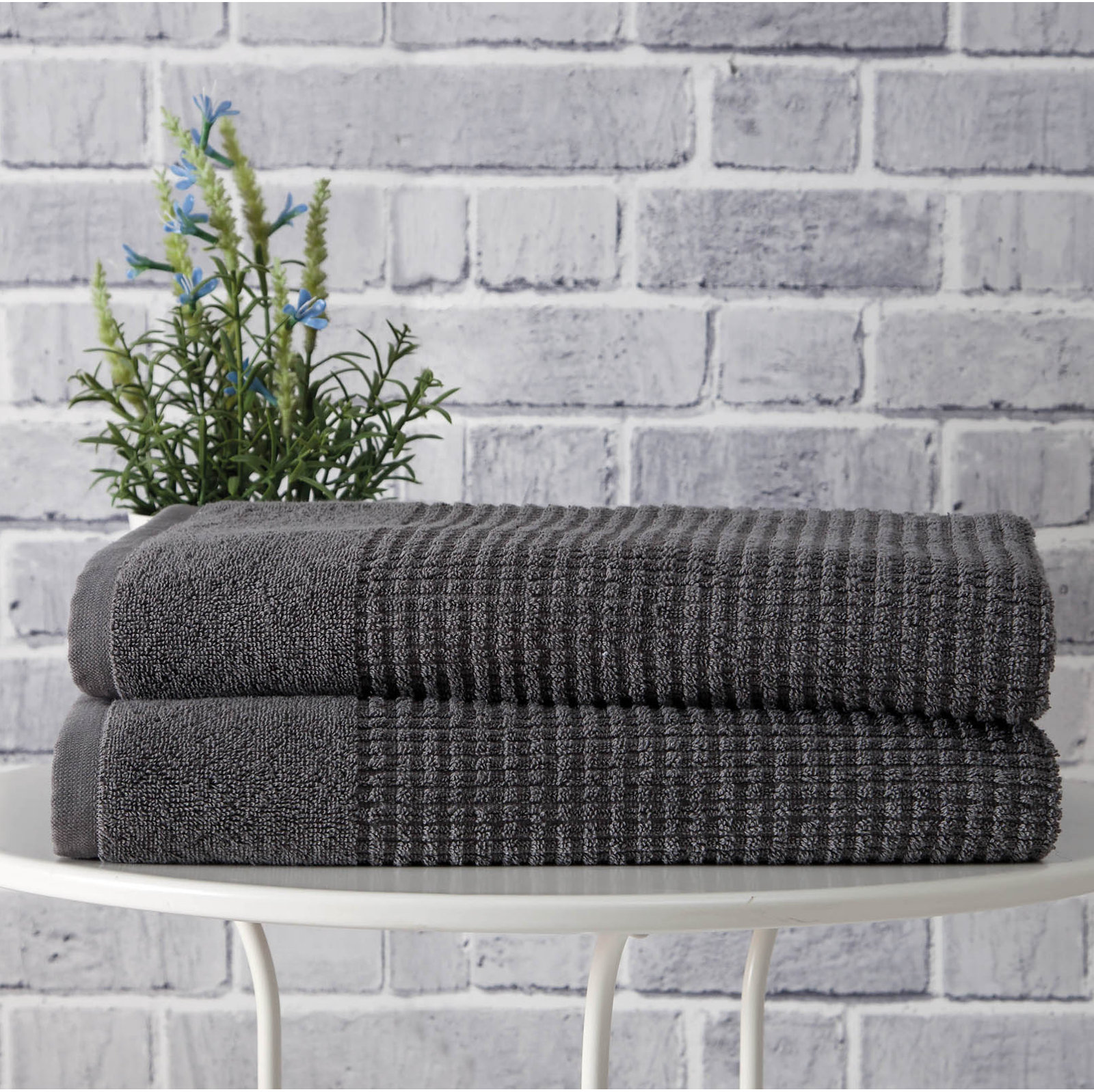 Earline 2-Piece Turkish Cotton Bath Towel Set, Gray