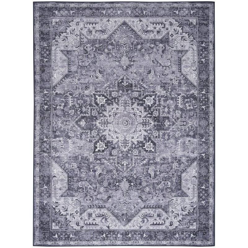Bungalow Rose Bungalow Rose Washables Charcoal Grey Vintage Indoor Rug, Rectangle 5'2" x 7'