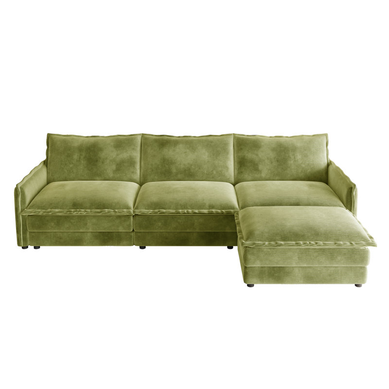 109" Sofa With Ottomans, Teal Corduroy