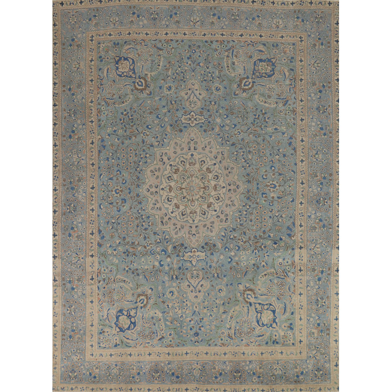 Tapis bleu fait à la main 10 x 13 po