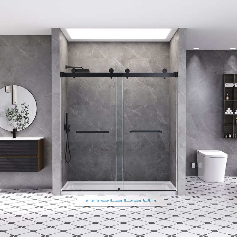 Porte de douche coulissante double sans cadre de 66 à 72 po x H 76 po avec verre trempé transparent de 5/16 po (8 mm)
