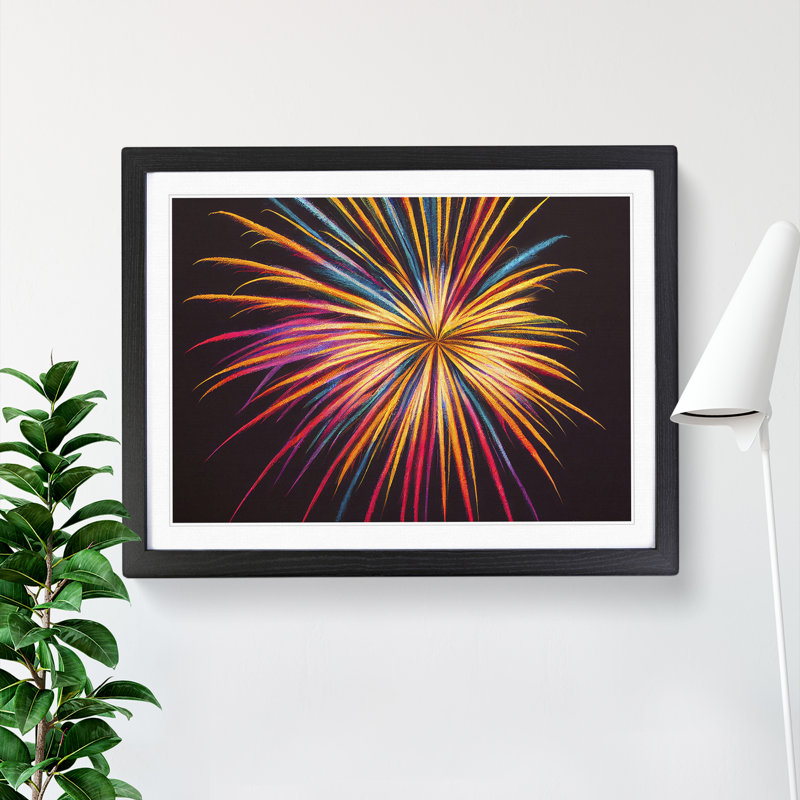Magical Fireworks - Single Picture Frame Print, Black, 46cm H x 64cm W x 2cm D