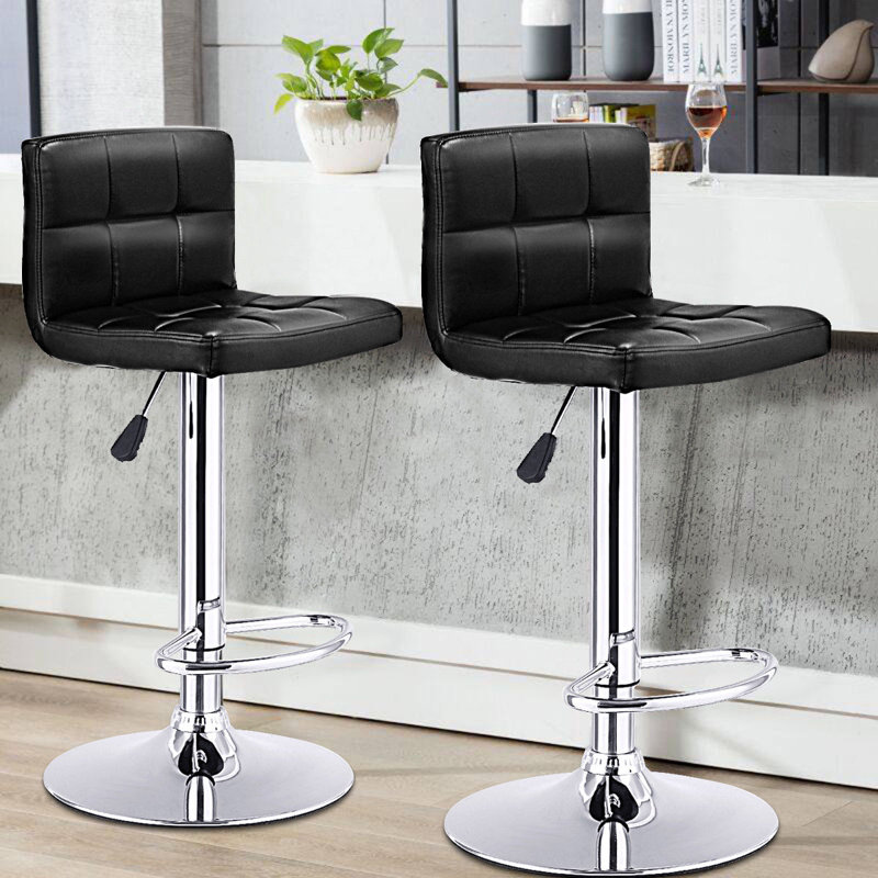 Watanabe Swivel Upholstered Adjustable Height Counter Stool with Metal Frame, Black