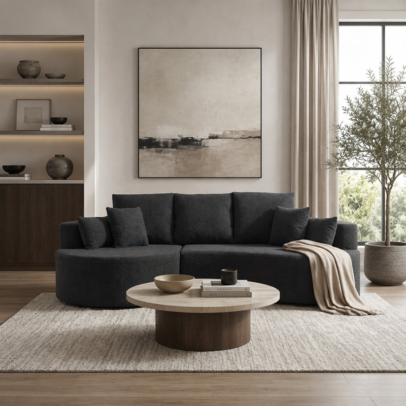 Canapé modulaire incurvé en tissu 106 pièces 2 pouces 106, Bouclé noir