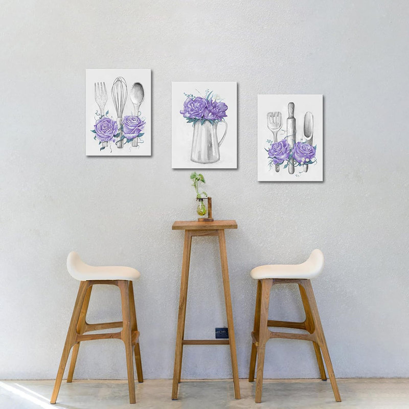 3 Piece Wrapped Canvas Print, Purple