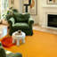 Tapis intérieur jaune lavable à la machine, motif orange citrouille et agriculture.-758412377