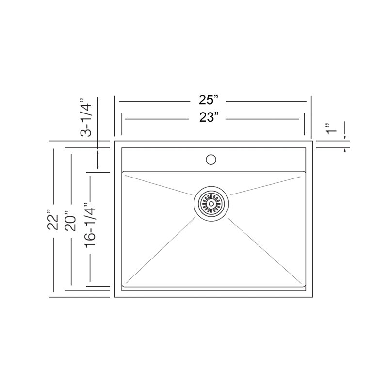 25" Single Bowl Dualmount Kitchen Sink