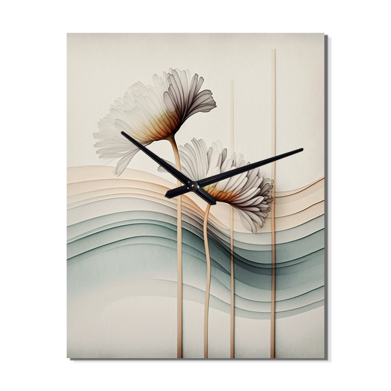 Jaleia - Floral Daisy Modern Wall Clock, 32" H x 16" W x 1" D