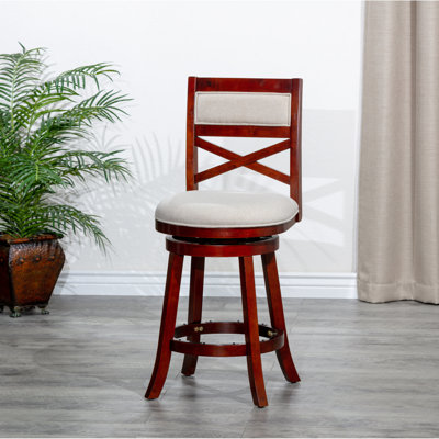 Le tabouret pivotant de 24 po de hauteur comptoir, en cerisier, en tissu, rehausse l'ambiance confortable