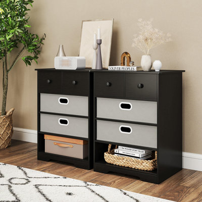 4-Drawer Dresser Modern Chest Storage Organizer with Open Shelves Anti-Tip Kits