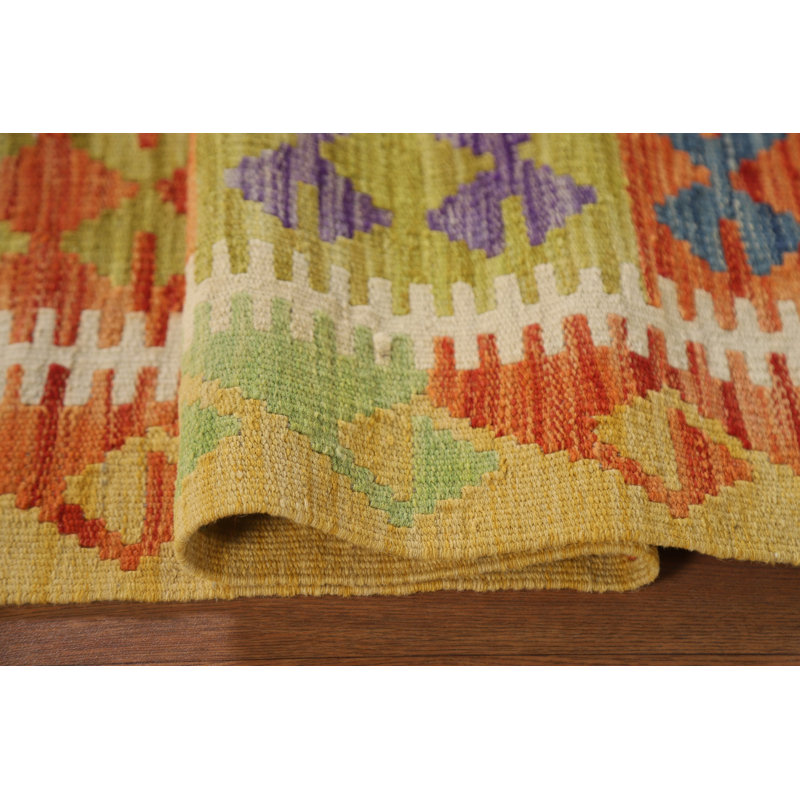 Tapis géométrique en laine réversible Kilim 4 x 6