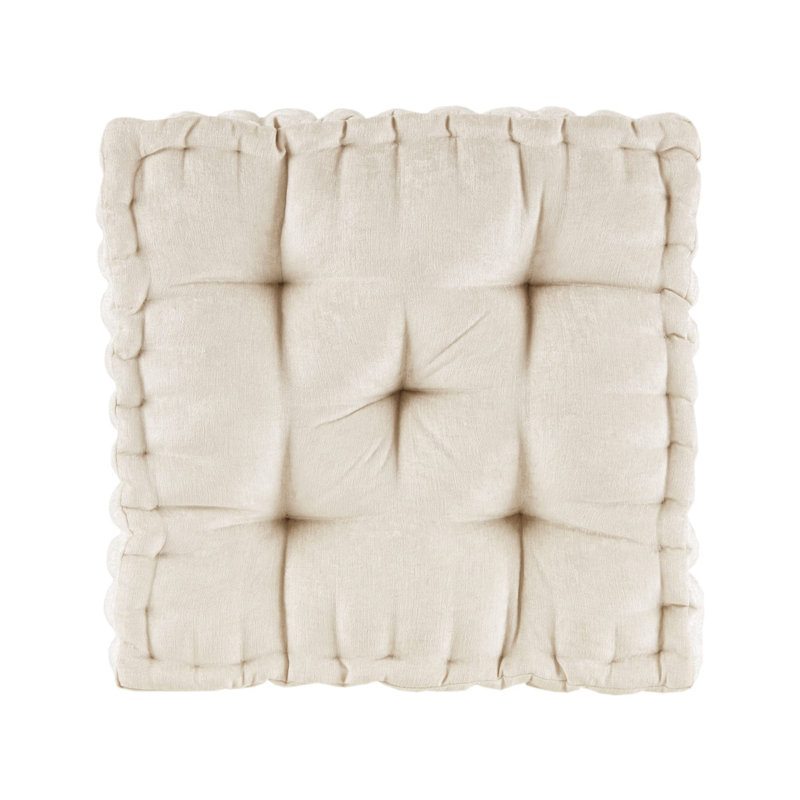 Azza Poly Chenille Square Floor Pillow Cushion, Ivory, Square 20"