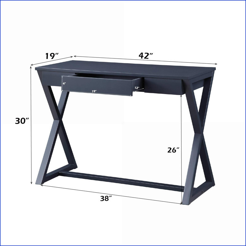 Nalo Contemporary Charcoal Console Table with Drawer &amp; X-Shape Base | Synthetic Wood | Charcoal