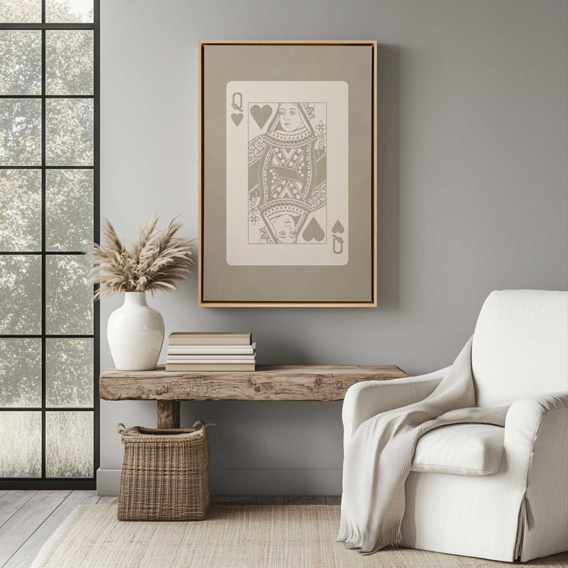 Beige King Card Canvas Print in a Frame, 18.75" H x 12.75" W, Polished Chrome