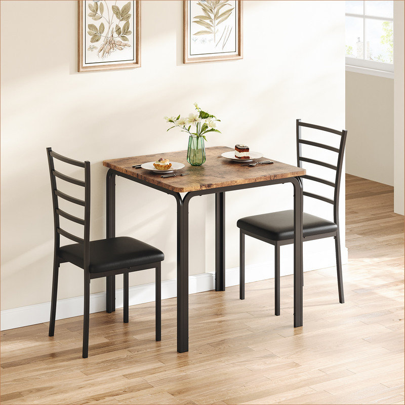 3-Piece Table Chair Set for Small Space,Living Room,Kitchen Dining Room,Indoor Modern Dinette Set for 2, Square Dinner Table Set for Dinette, Breakfast