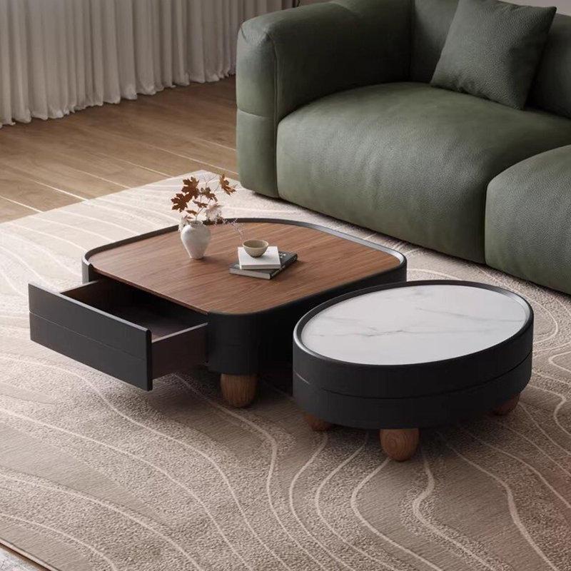 Ensemble de tables basses noires en bois massif et manufacturé