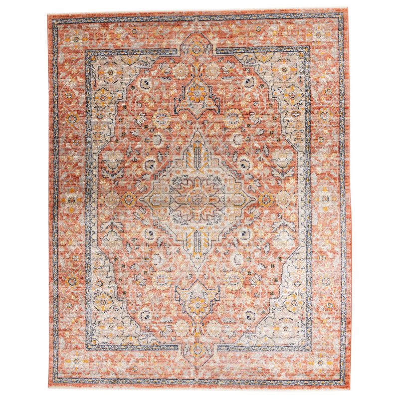 Alkire Oriental Area Rug, Rectangle 6' x 9'2", Brick Red