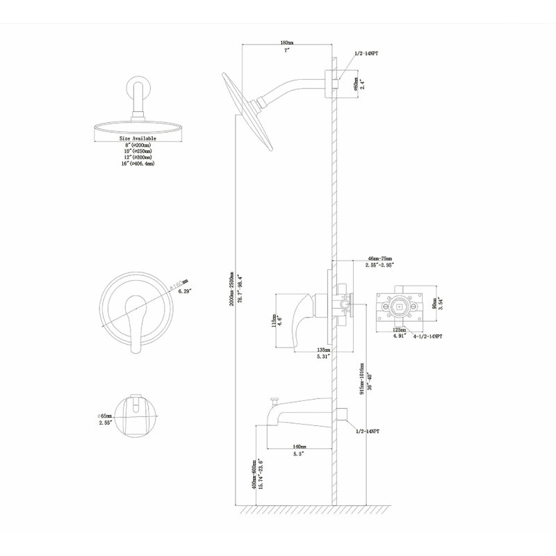 Système de douche mural double complet, Noir mat