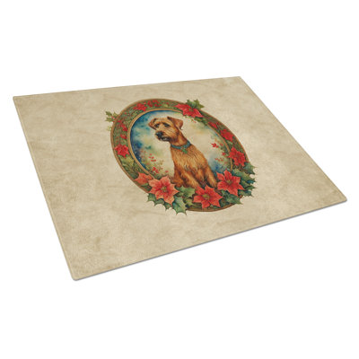 Planche à découper en verre avec fleurs de Noël Irish Terrier