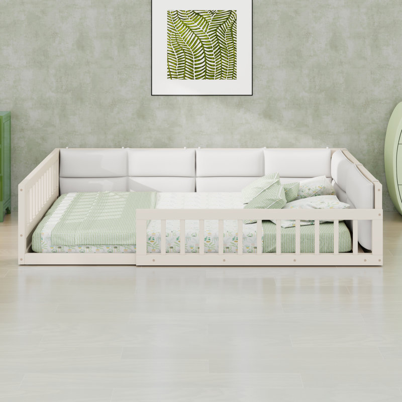 Structure de lit tapissier avec garantie de sécurité, Beige