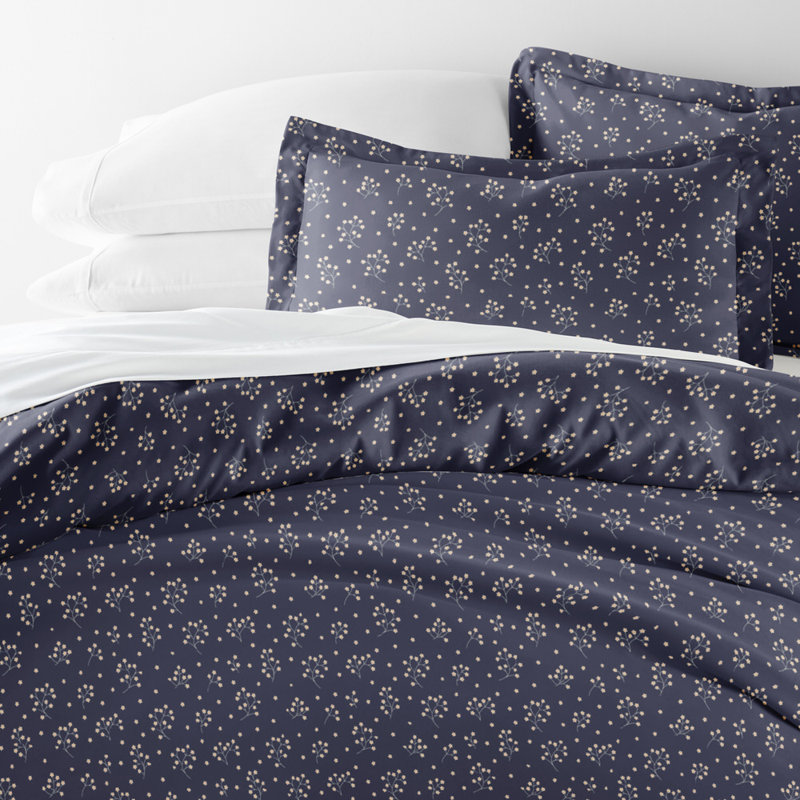 Duvet Cover Set Patterned Microfiber Ultra Soft Bedding in Midnight Blossoms, Queen Duvet Cover + 2 Standard Shams