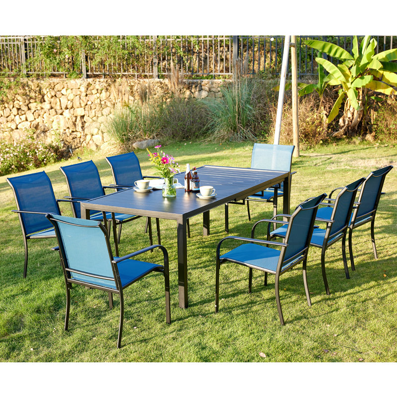 Ensemble repas extensible rectangulaire pour 8 personnes 78,7 "avec chaises empilables Abdelrahmane, Bleu