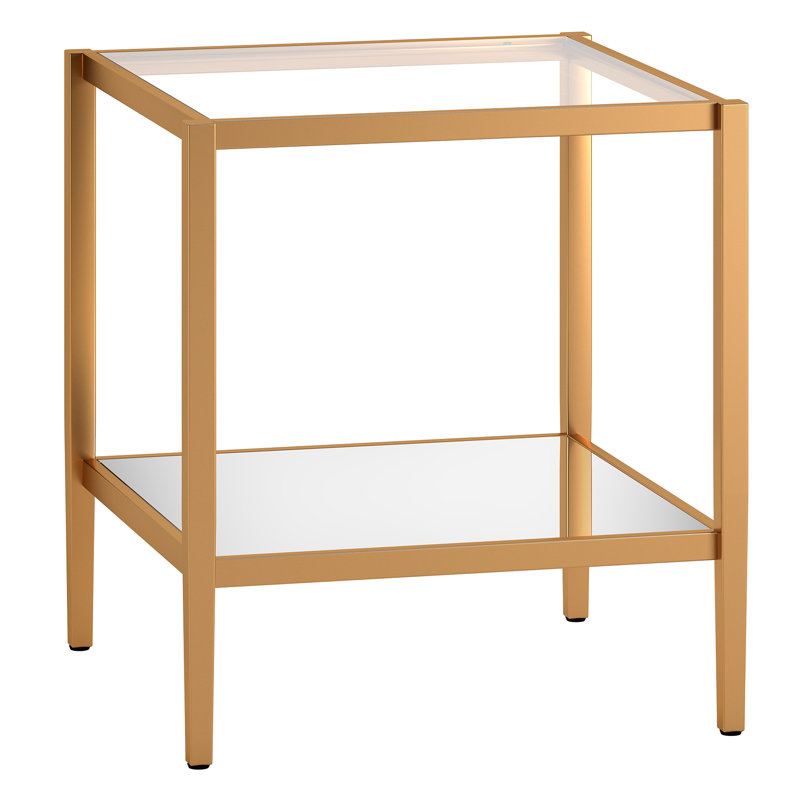 Hera Glass End Table with Storage, Brass