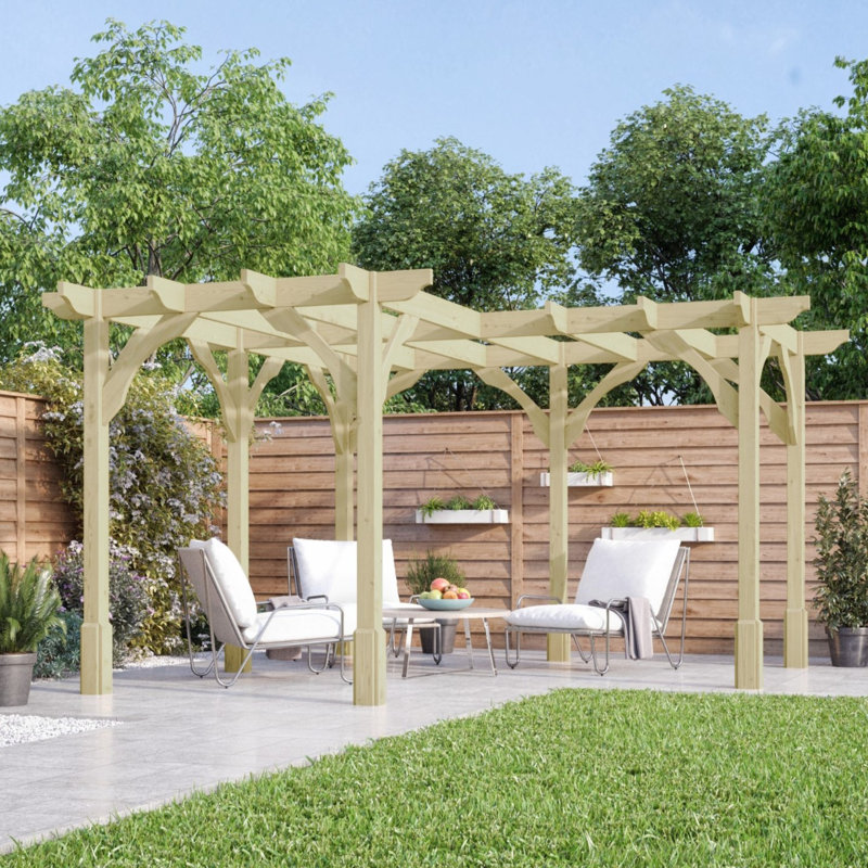 Agra 4.2m x 4.2m Solid Wood Pergola, Light Green
