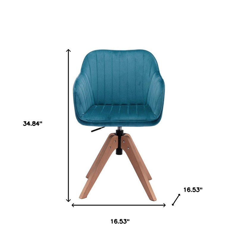 Gracie Mills Camden Tufted Teal Blue and Natural Upholstered Velvet Dining Arm Chair, Teal Blue, Teal Blue