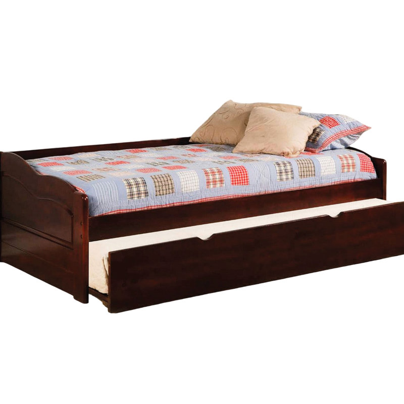 Lit de jour en bois massif de style cerisier traditionnel avec lit gigogne simple et ensemble de lattes, configuration confortable à profil bas, mesure de 77,37 po de profondeur, largeur de 40,15 po, hauteur de 23,17 po, assemblage requis - fini