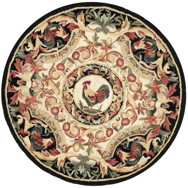 Kinchen Hand Hooked Wool Floral Rug, Round 4'