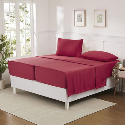 Split & Adjustable King Ultra Soft Double Brushed Microfiber Sheet Sets - Split King, Red