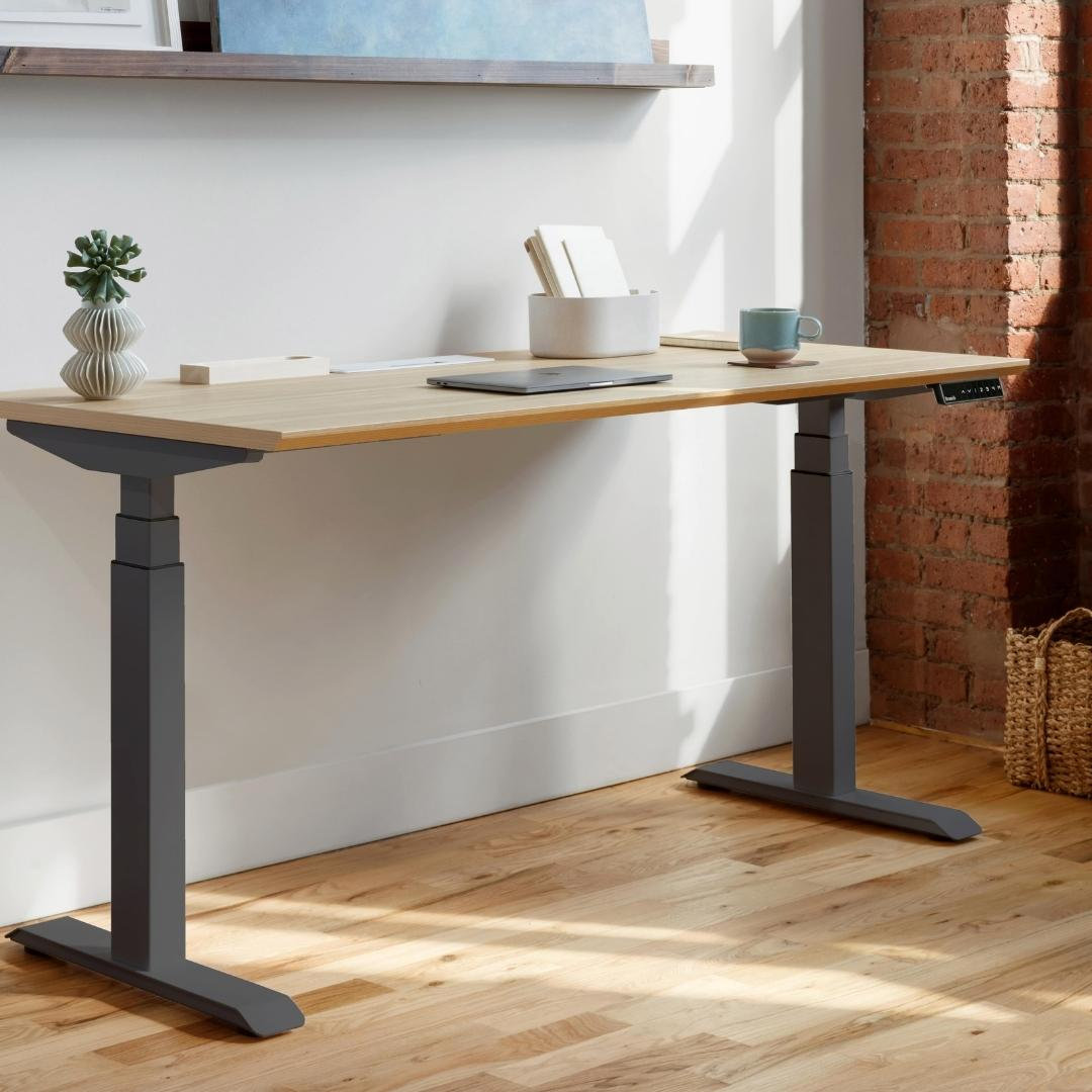 Standing Desk, 52" H x 60" W x 30" D, Charcoal, Woodgrain