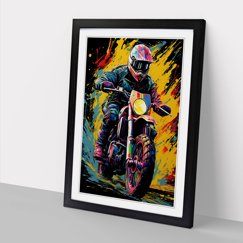 Motorbike Colour Field - Single Picture Frame Print on Wood, Black Framed, 34cm H x 25cm W x 2cm D