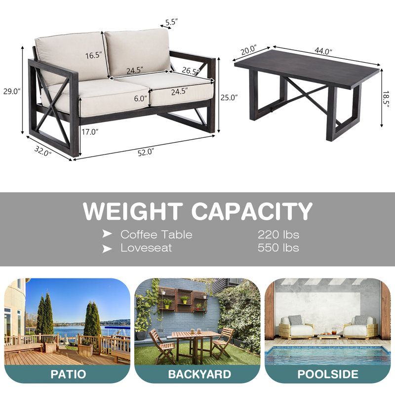 Indiren 2 - Person Patio Conversation Sets with Cushions